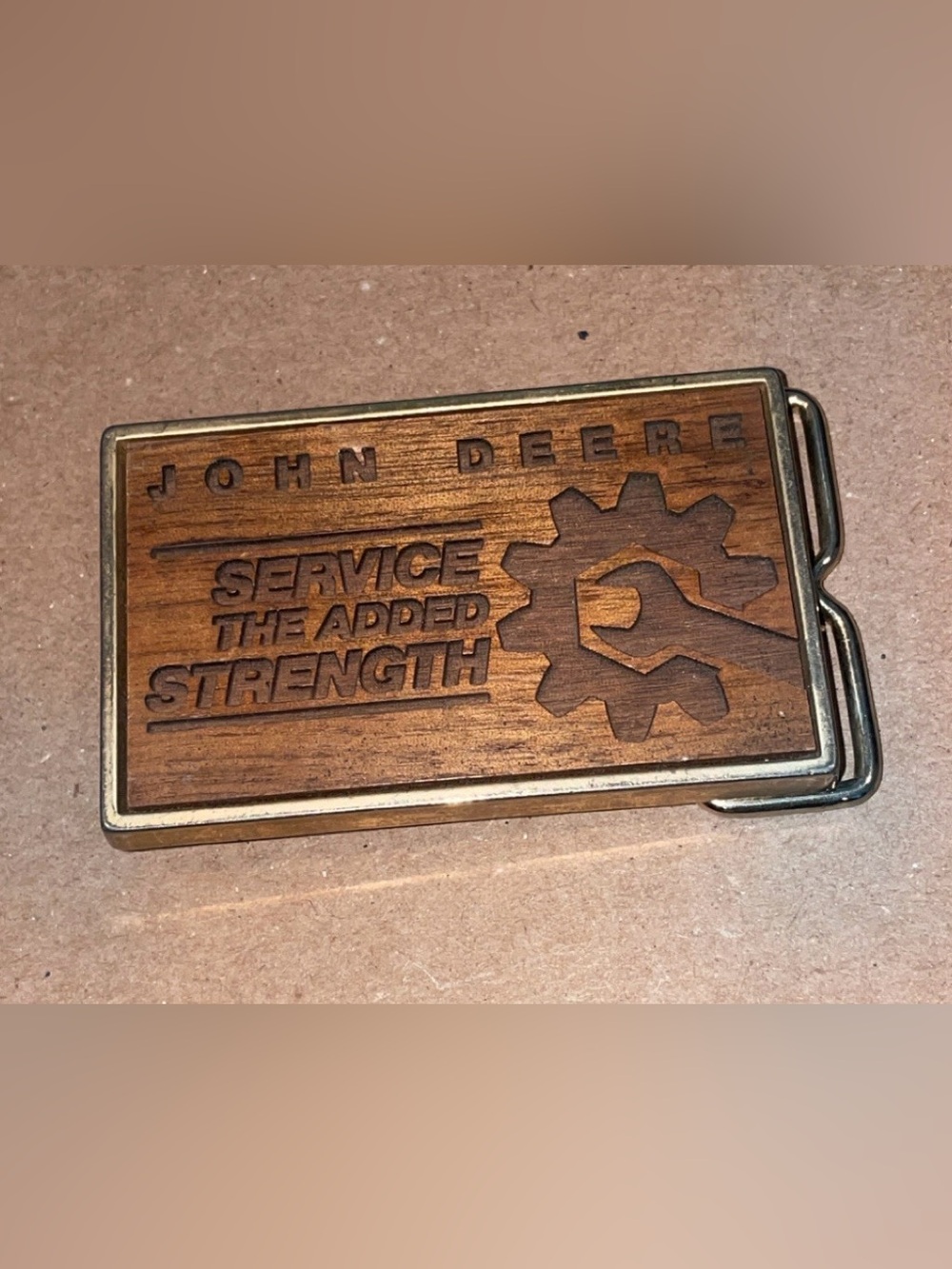 vintage John Deere "Service The Added Strength" Employee Award belt buckle